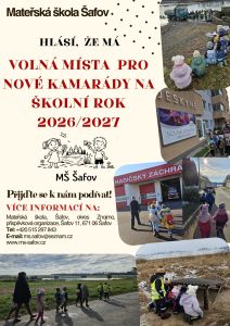 Volná místa v Mateřské škole Šafov pro školní rok 2026/2027